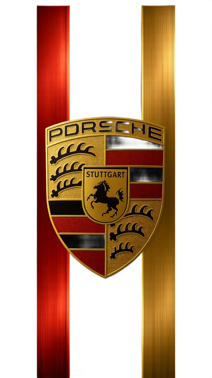 Porsche Crest Racing Stripe Tee — Black Cotton Crew Shirt
